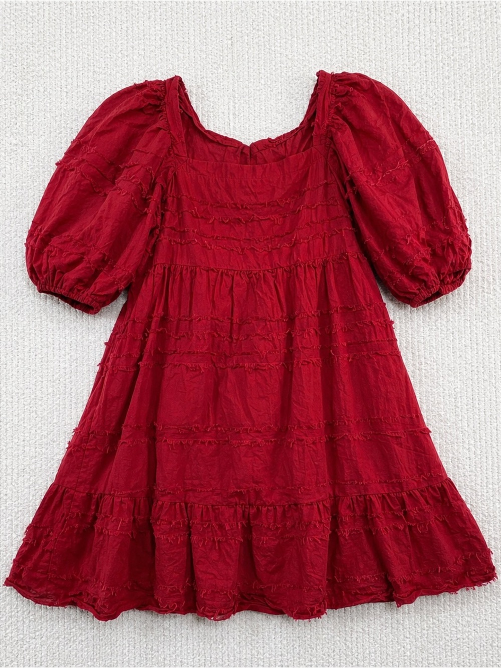 Altar'd State‎ Red Textured Fringe Puff Sleeve Tie Back Mini Dress Medium